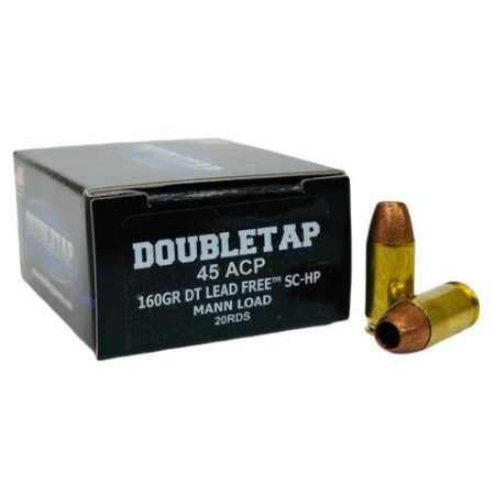 Double Tap DT Lead Free Handgun Ammunition 45 Auto 160gr SC-HP Mann Load 1050 fps 20/ct